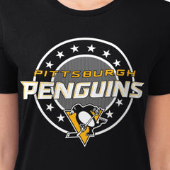 Pittsburgh Penguins G-III 4Her by Carl Banks Women's Super-Slim Lightweight Pinstripe Circle Graphic T-Shirt - Black | US 203505369