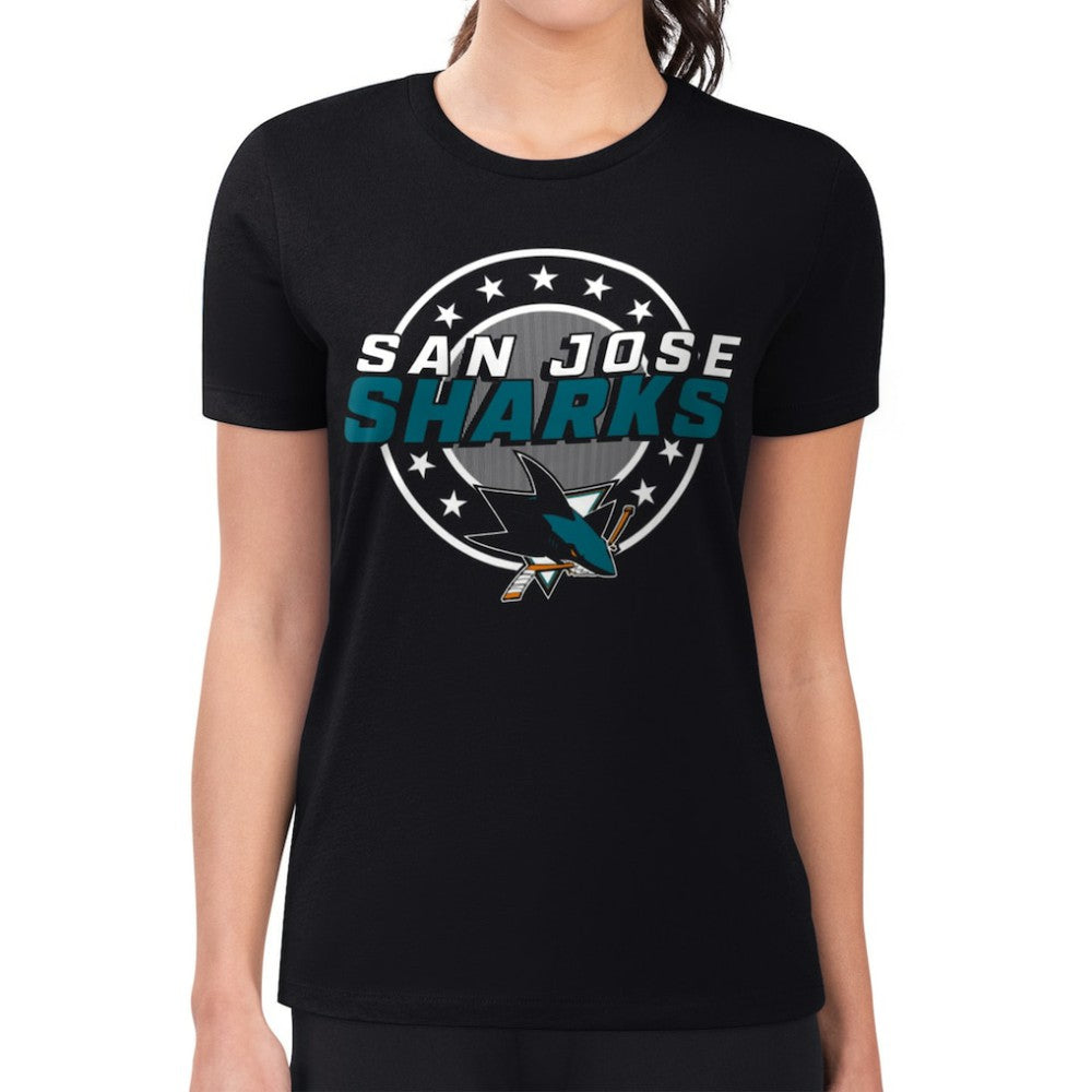 San Jose Sharks G-III 4Her by Carl Banks Women's Super-Slim Lightweight Pinstripe Circle Graphic T-Shirt - Black | US 203505370