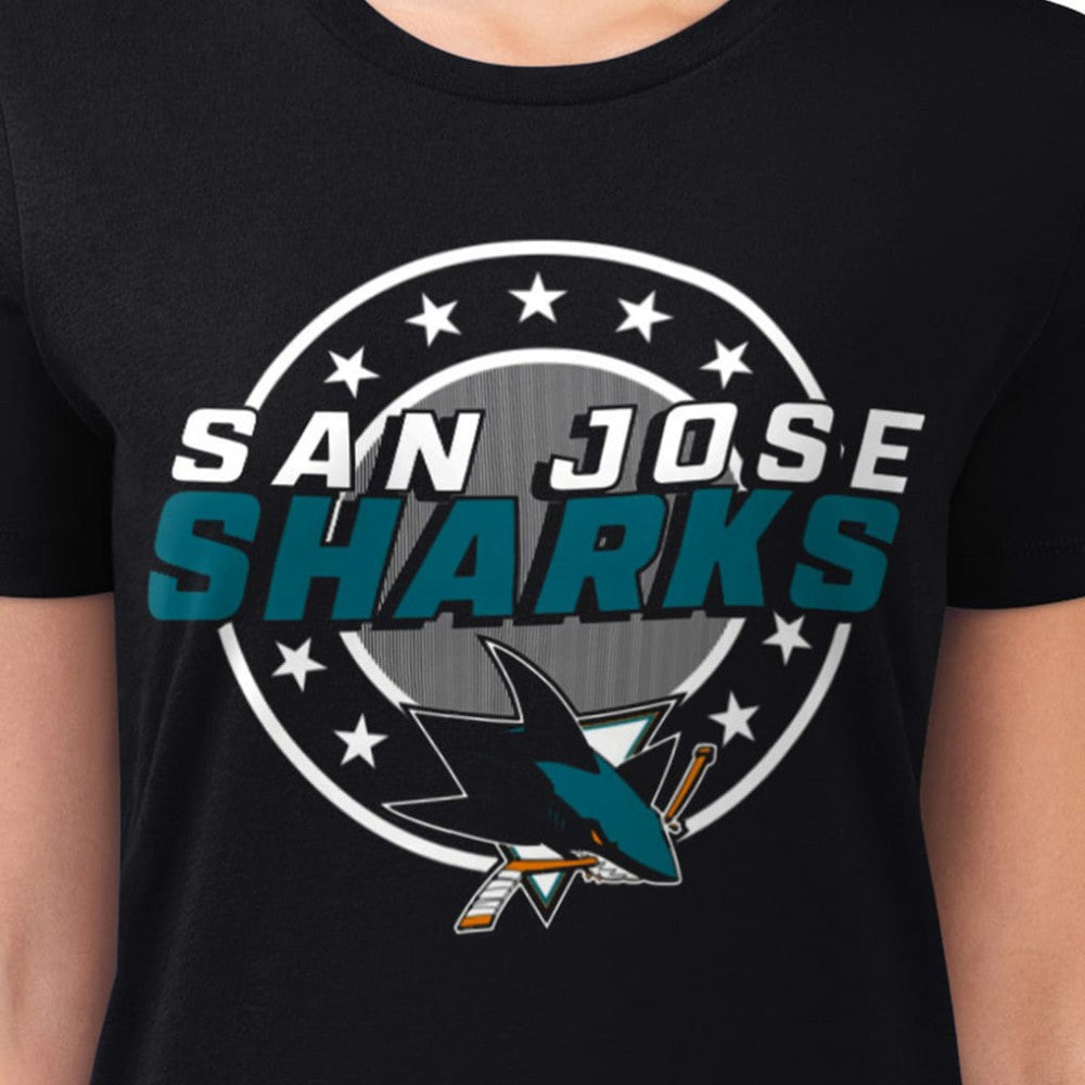 San Jose Sharks G-III 4Her by Carl Banks Women's Super-Slim Lightweight Pinstripe Circle Graphic T-Shirt - Black | US 203505370