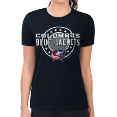 Columbus Blue Jackets G-III 4Her by Carl Banks Women's Super-Slim Lightweight Pinstripe Circle Graphic T-Shirt - Navy | US 203505371