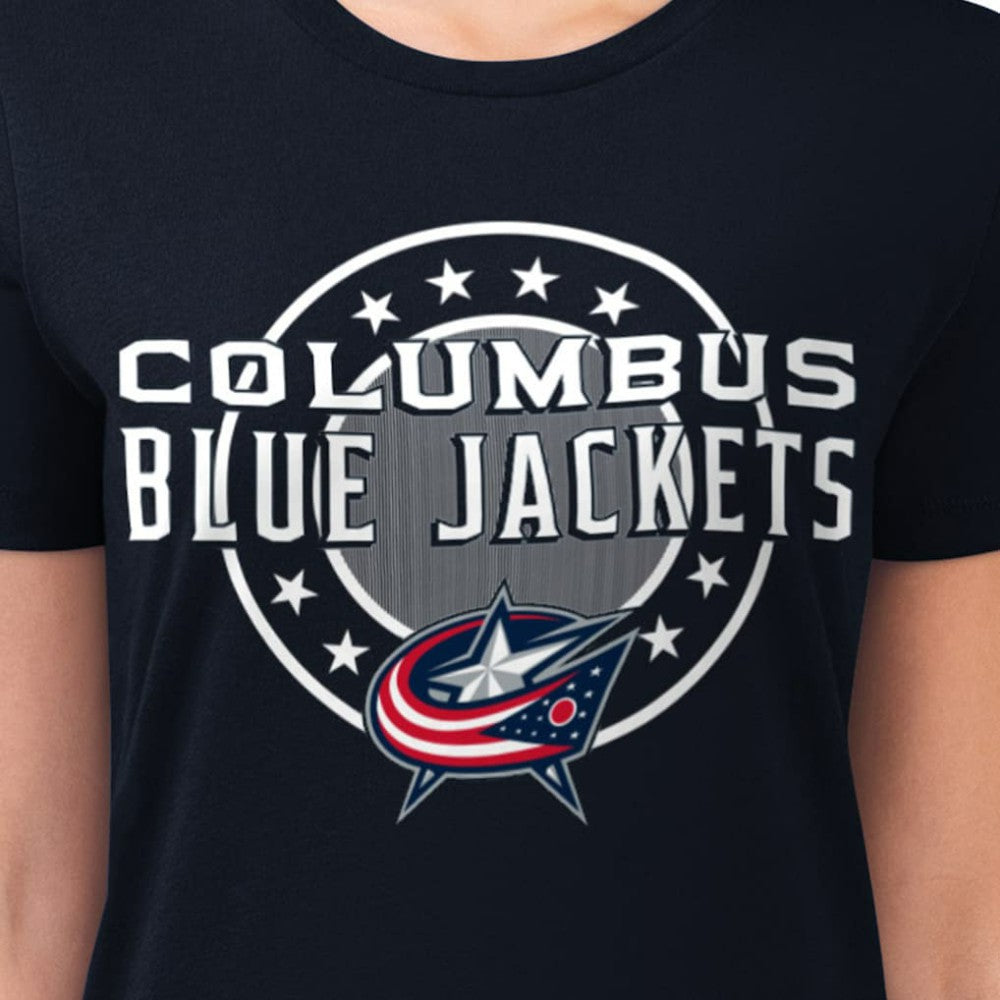 Columbus Blue Jackets G-III 4Her by Carl Banks Women's Super-Slim Lightweight Pinstripe Circle Graphic T-Shirt - Navy | US 203505371