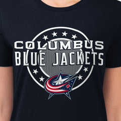 Columbus Blue Jackets G-III 4Her by Carl Banks Women's Super-Slim Lightweight Pinstripe Circle Graphic T-Shirt - Navy | US 203505371