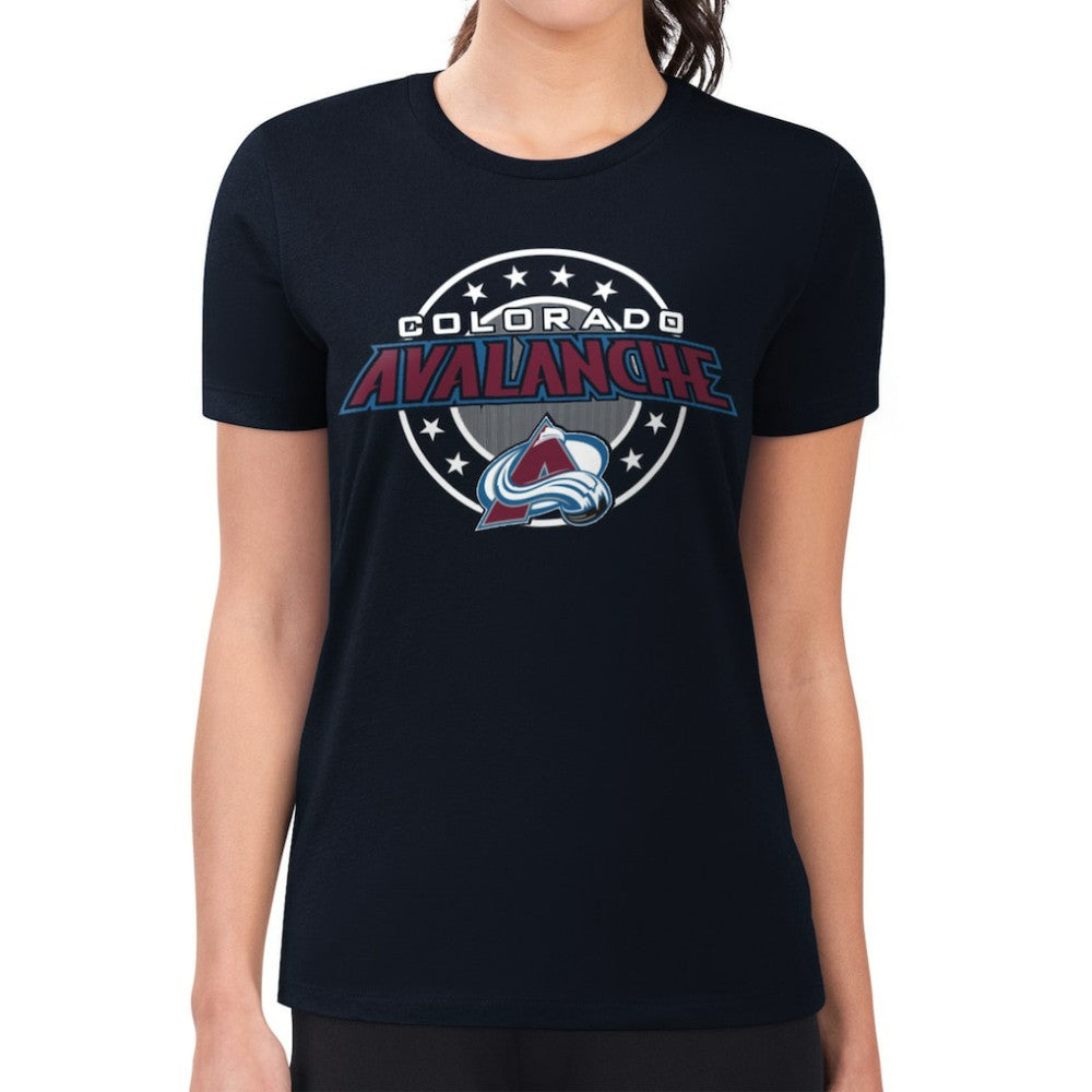 Colorado Avalanche G-III 4Her by Carl Banks Women's Super-Slim Lightweight Pinstripe Circle Graphic T-Shirt - Navy | US 203505372