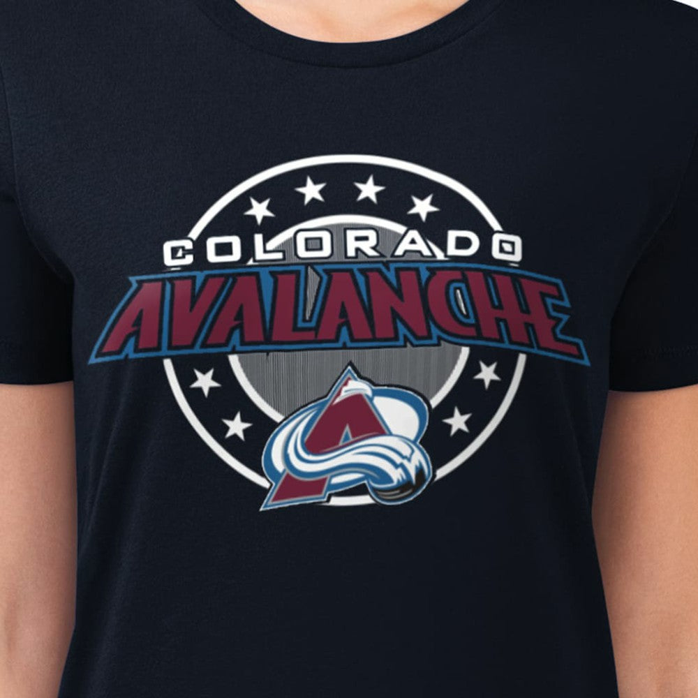 Colorado Avalanche G-III 4Her by Carl Banks Women's Super-Slim Lightweight Pinstripe Circle Graphic T-Shirt - Navy | US 203505372