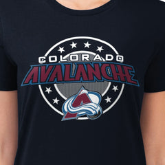 Colorado Avalanche G-III 4Her by Carl Banks Women's Super-Slim Lightweight Pinstripe Circle Graphic T-Shirt - Navy | US 203505372