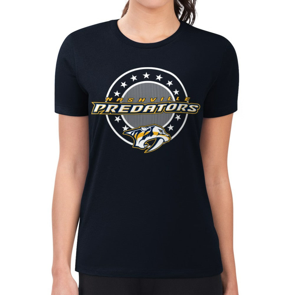 Nashville Predators G-III 4Her by Carl Banks Women's Super-Slim Lightweight Pinstripe Circle Graphic T-Shirt - Navy | US 203505373