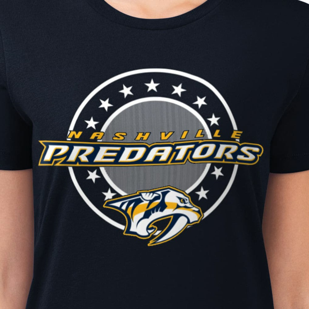 Nashville Predators G-III 4Her by Carl Banks Women's Super-Slim Lightweight Pinstripe Circle Graphic T-Shirt - Navy | US 203505373