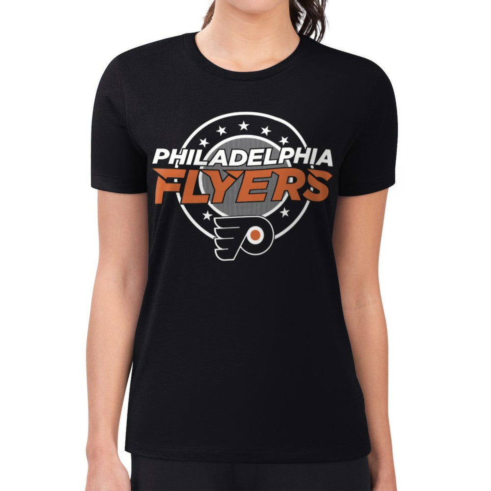 Philadelphia Flyers G-III 4Her by Carl Banks Women's Super-Slim Lightweight Pinstripe Circle Graphic T-Shirt - Black | US 203505374