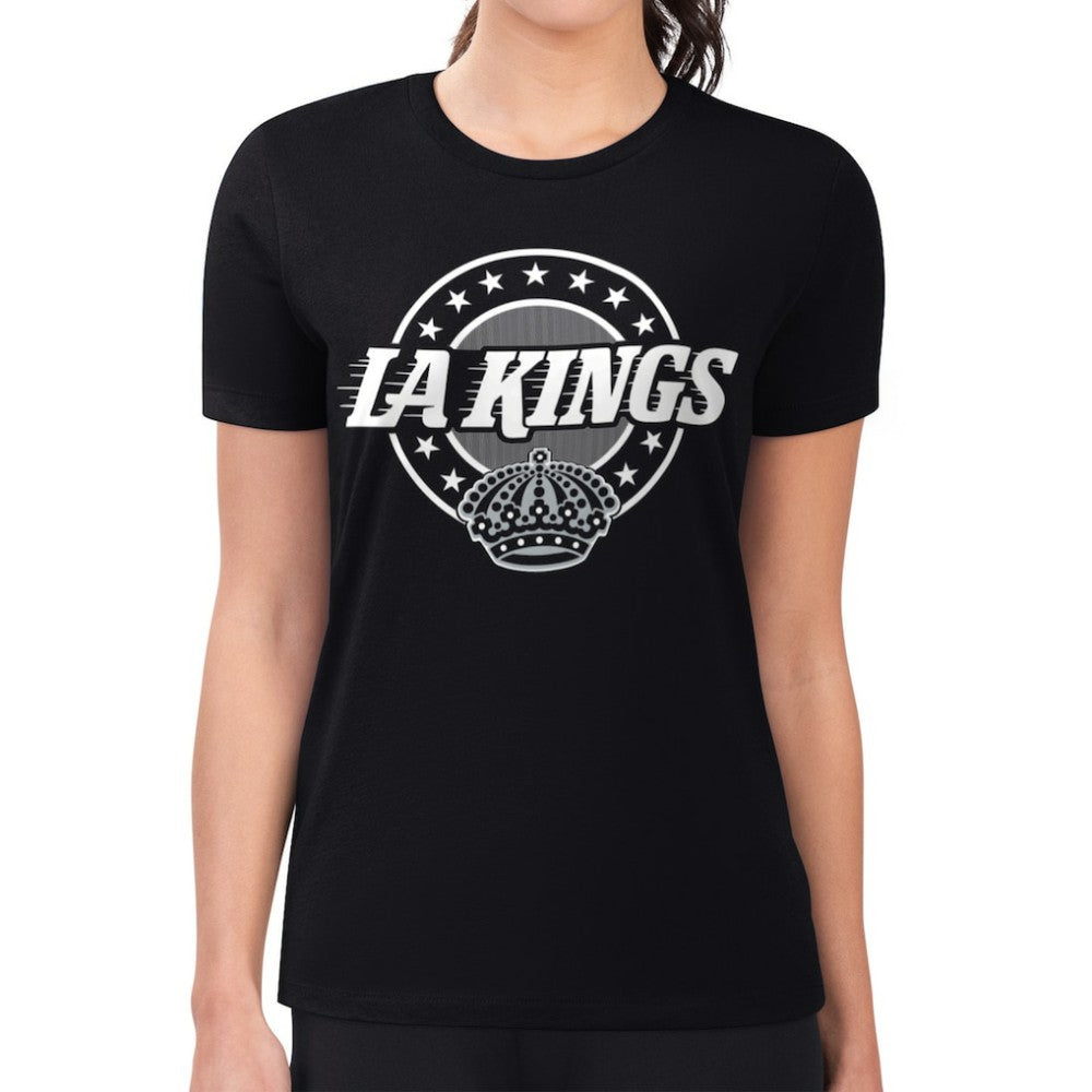 Los Angeles Kings G-III 4Her by Carl Banks Women's Super-Slim Lightweight Pinstripe Circle Graphic T-Shirt - Black | US 203505376