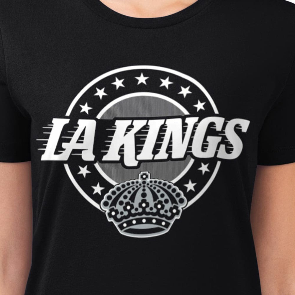 Los Angeles Kings G-III 4Her by Carl Banks Women's Super-Slim Lightweight Pinstripe Circle Graphic T-Shirt - Black | US 203505376
