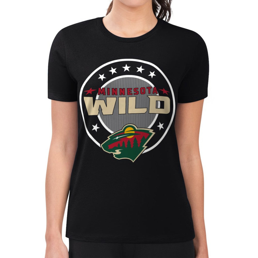Minnesota Wild G-III 4Her by Carl Banks Women's Super-Slim Lightweight Pinstripe Circle Graphic T-Shirt - Black | US 203505377