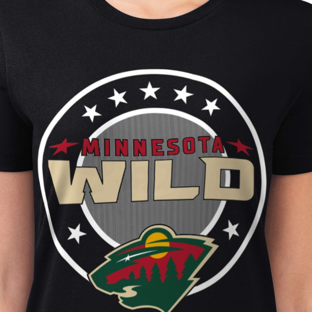 Minnesota Wild G-III 4Her by Carl Banks Women's Super-Slim Lightweight Pinstripe Circle Graphic T-Shirt - Black | US 203505377