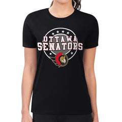 Ottawa Senators G-III 4Her by Carl Banks Women's Super-Slim Lightweight Pinstripe Circle Graphic T-Shirt - Black | US 203505378