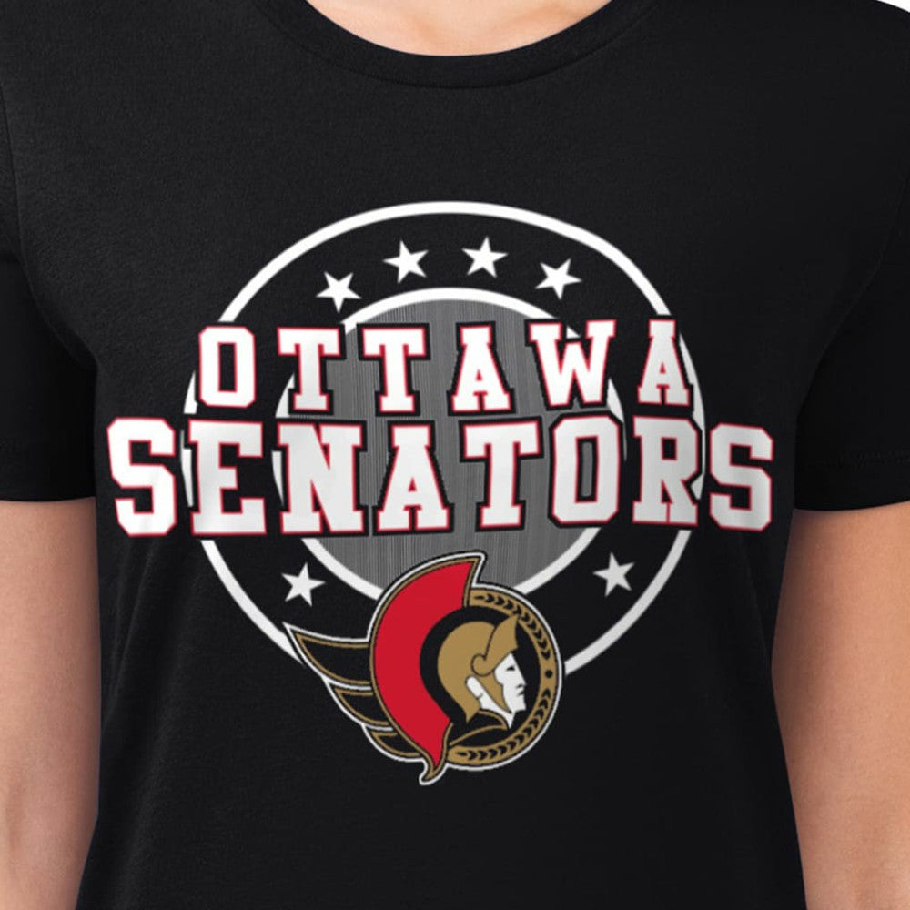Ottawa Senators G-III 4Her by Carl Banks Women's Super-Slim Lightweight Pinstripe Circle Graphic T-Shirt - Black | US 203505378