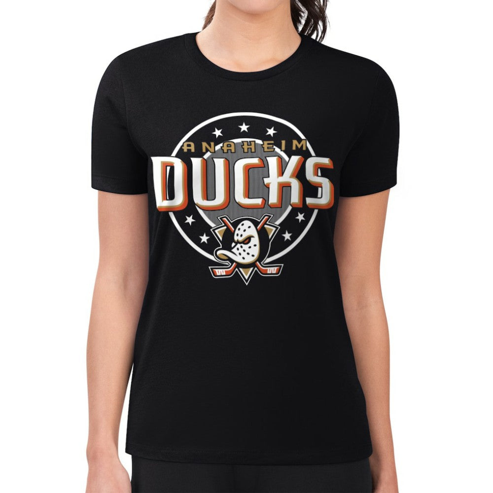 Anaheim Ducks G-III 4Her by Carl Banks Women's Super-Slim Lightweight Pinstripe Circle Graphic T-Shirt - Black | US 203505379