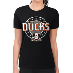 Anaheim Ducks G-III 4Her by Carl Banks Women's Super-Slim Lightweight Pinstripe Circle Graphic T-Shirt - Black | US 203505379