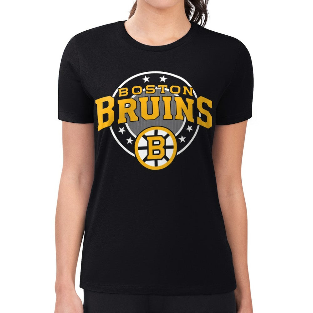 Boston Bruins G-III 4Her by Carl Banks Women's Super-Slim Lightweight Pinstripe Circle Graphic T-Shirt - Black | US 203505380
