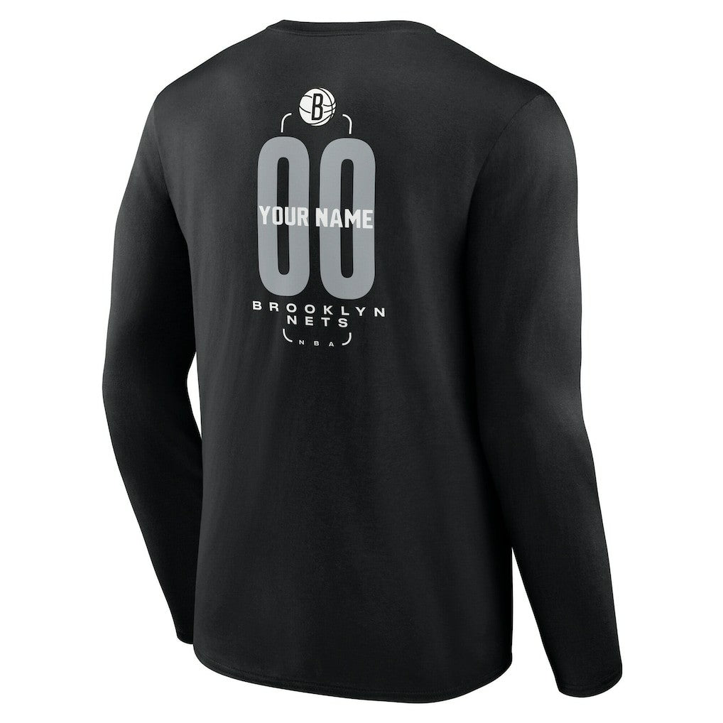 Brooklyn Nets Center Court Name & Number Custom Long Sleeve T-Shirt Black