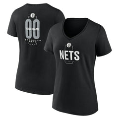 Brooklyn Nets Women's Center Court Name & Number Custom V-Neck T-Shirt Black