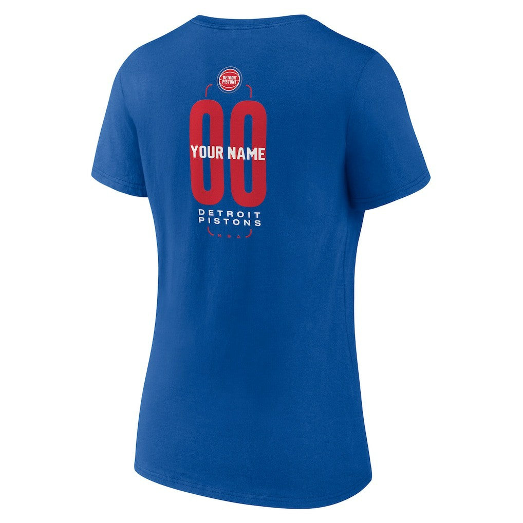 Detroit Pistons Women's Center Court Name & Number Custom V-Neck T-Shirt Blue