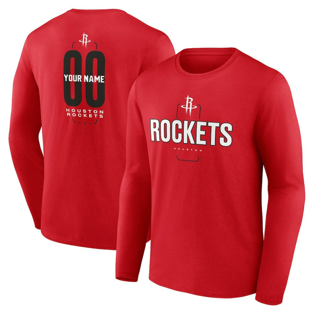 Houston Rockets Center Court Name & Number Custom Long Sleeve T-Shirt Red outlet