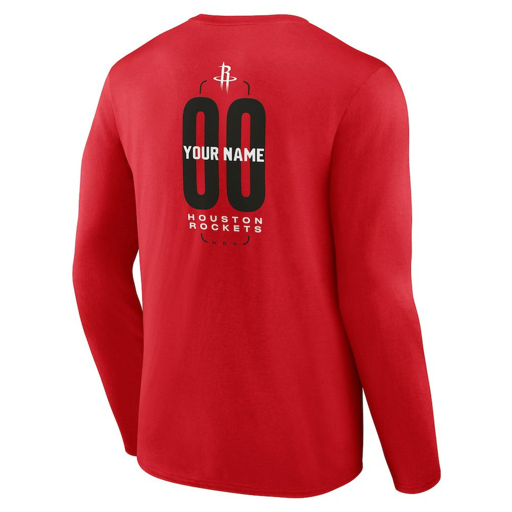 Houston Rockets Center Court Name & Number Custom Long Sleeve T-Shirt Red outlet