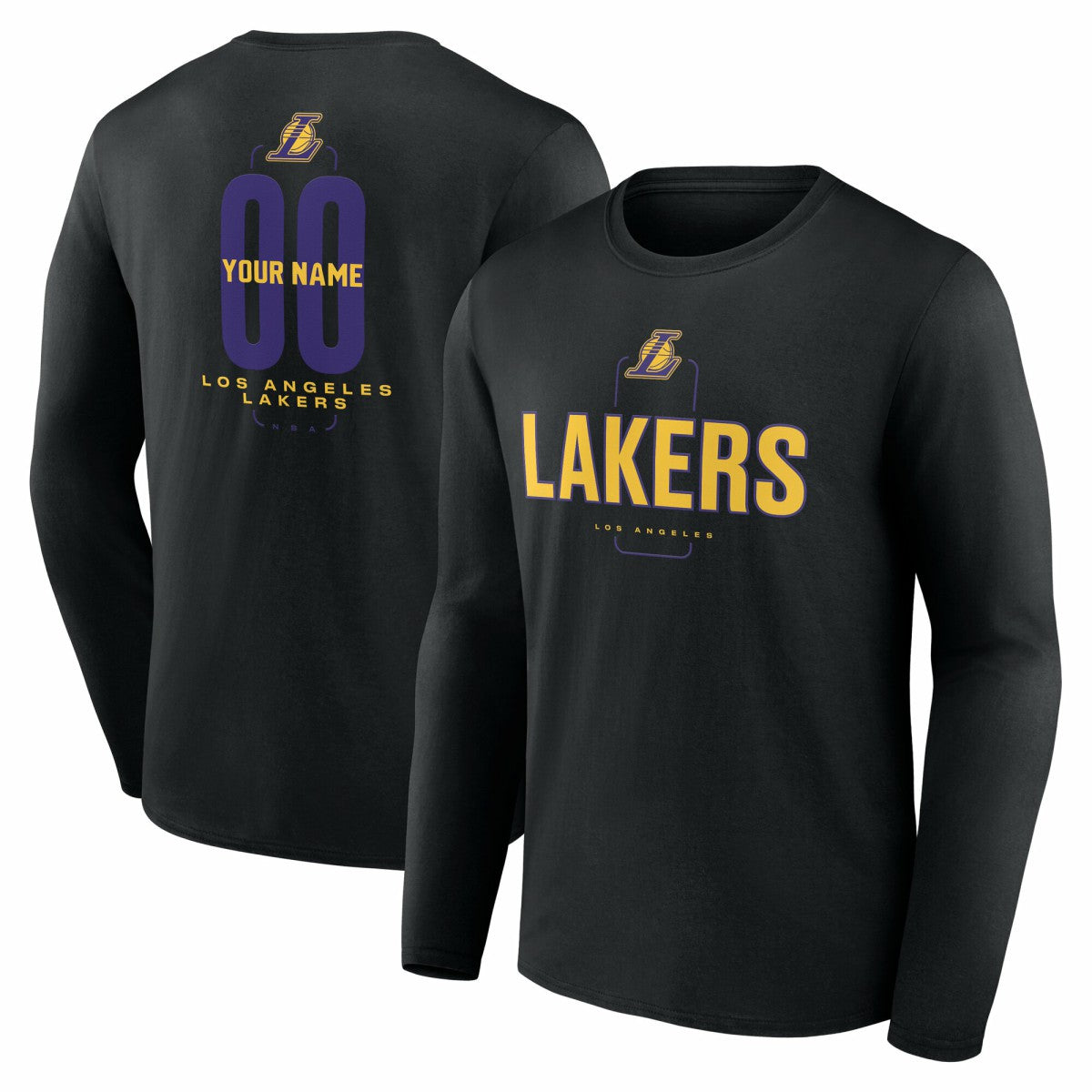 Los Angeles Lakers Center Court Name & Number Custom Long Sleeve T-Shirt Black