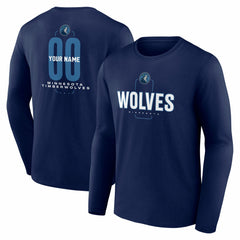 Minnesota Timberwolves Center Court Name & Number Custom Long Sleeve T-Shirt Navy