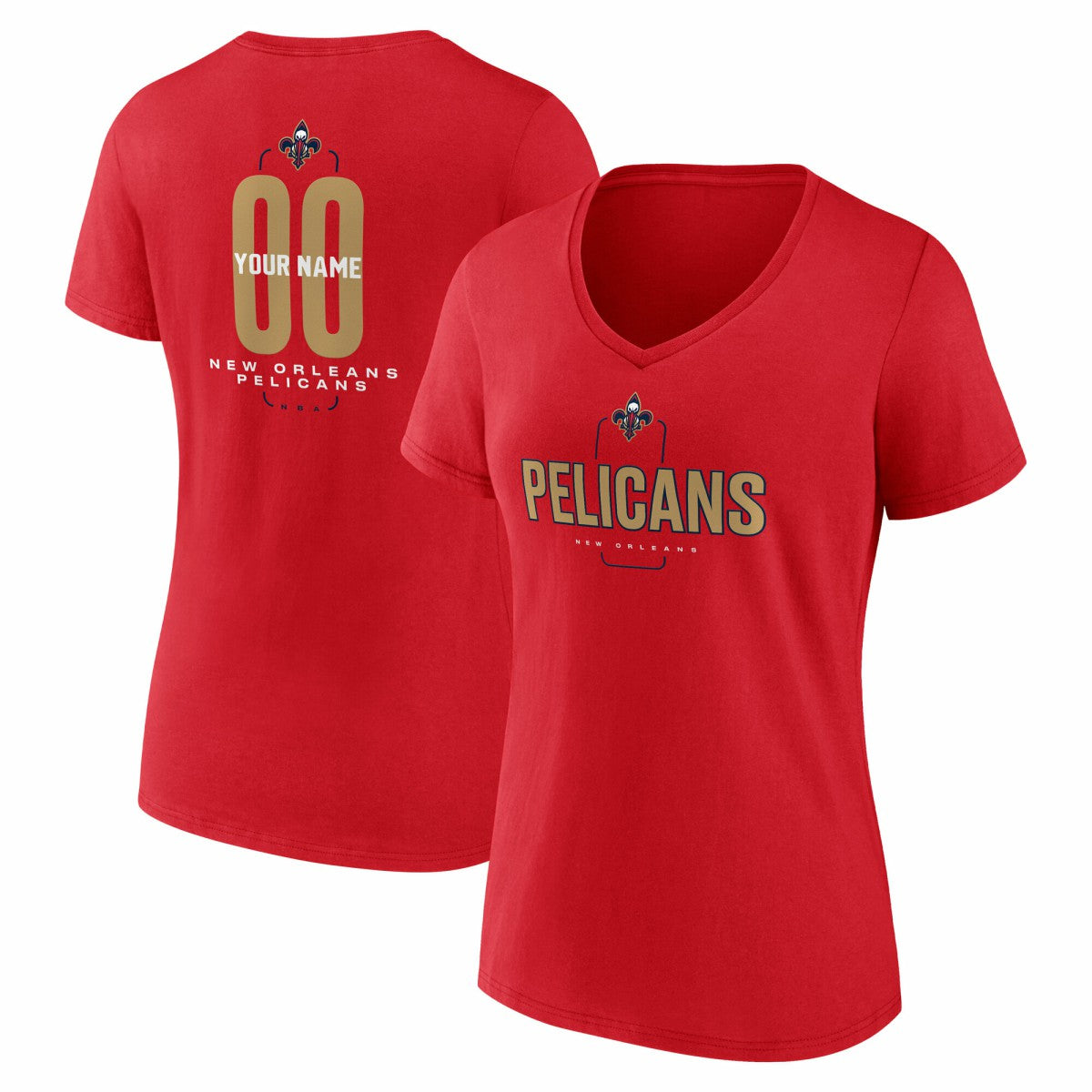 New Orleans Pelicans Women's Center Court Name & Number Custom V-Neck T-Shirt Red outlet