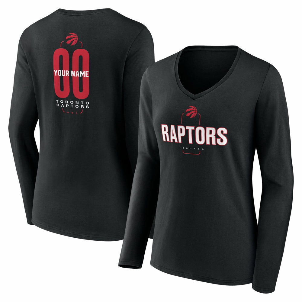 Toronto Raptors Women's Center Court Name & Number Custom Long Sleeve V-Neck T-Shirt Black