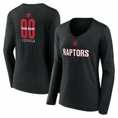 Toronto Raptors Women's Center Court Name & Number Custom Long Sleeve V-Neck T-Shirt Black