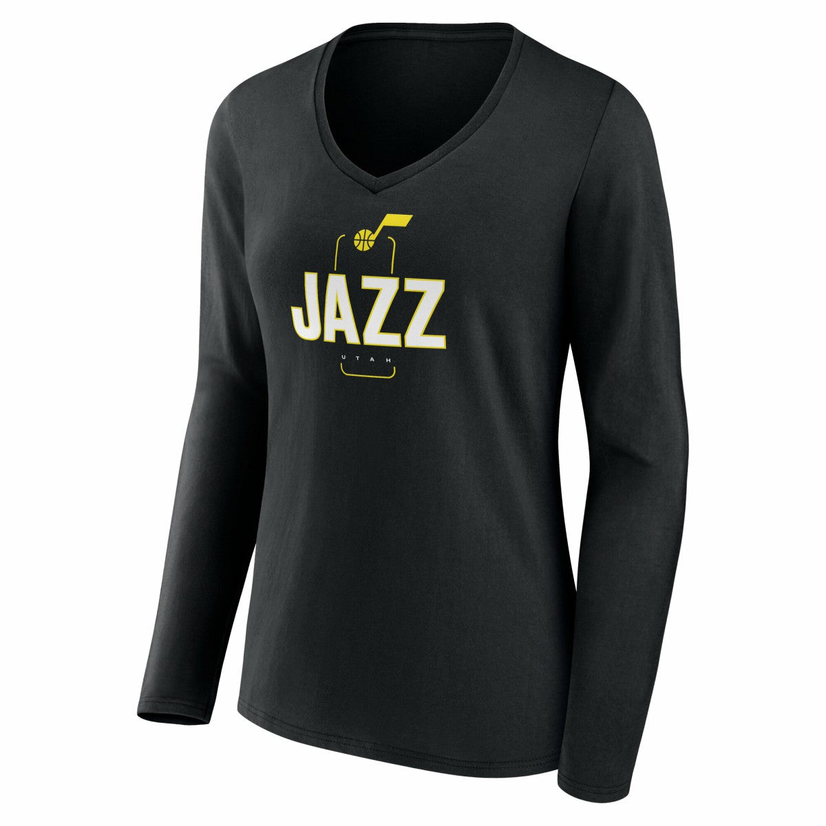 Utah Jazz Women's Center Court Name & Number Custom Long Sleeve V-Neck T-Shirt Black