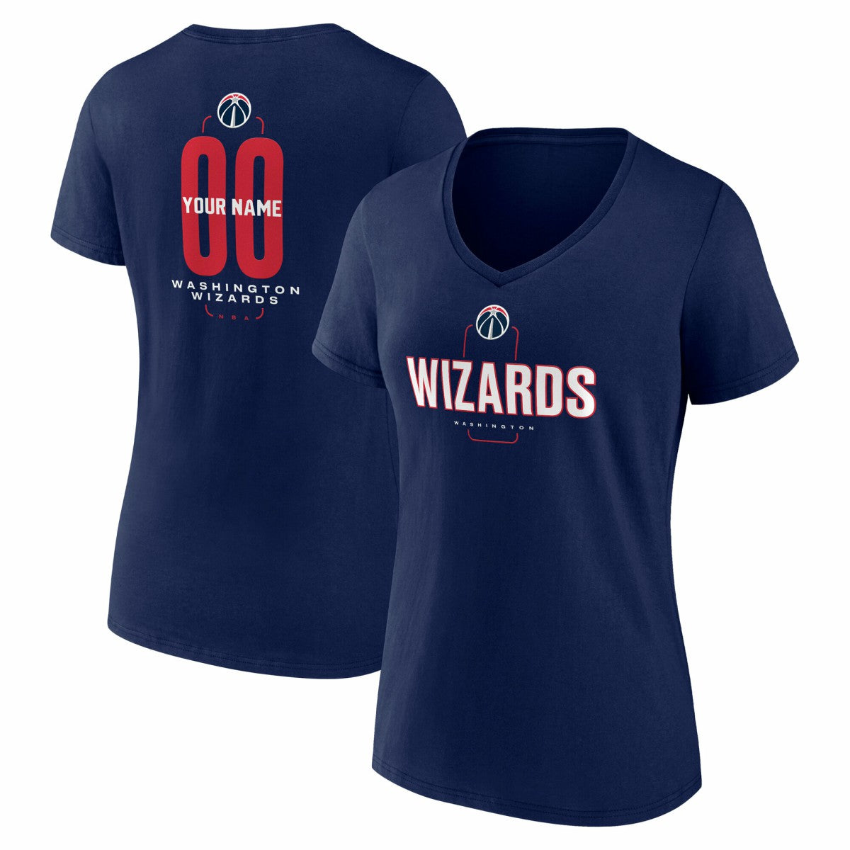 Washington Wizards Women's Center Court Name & Number Custom V-Neck T-Shirt Navy