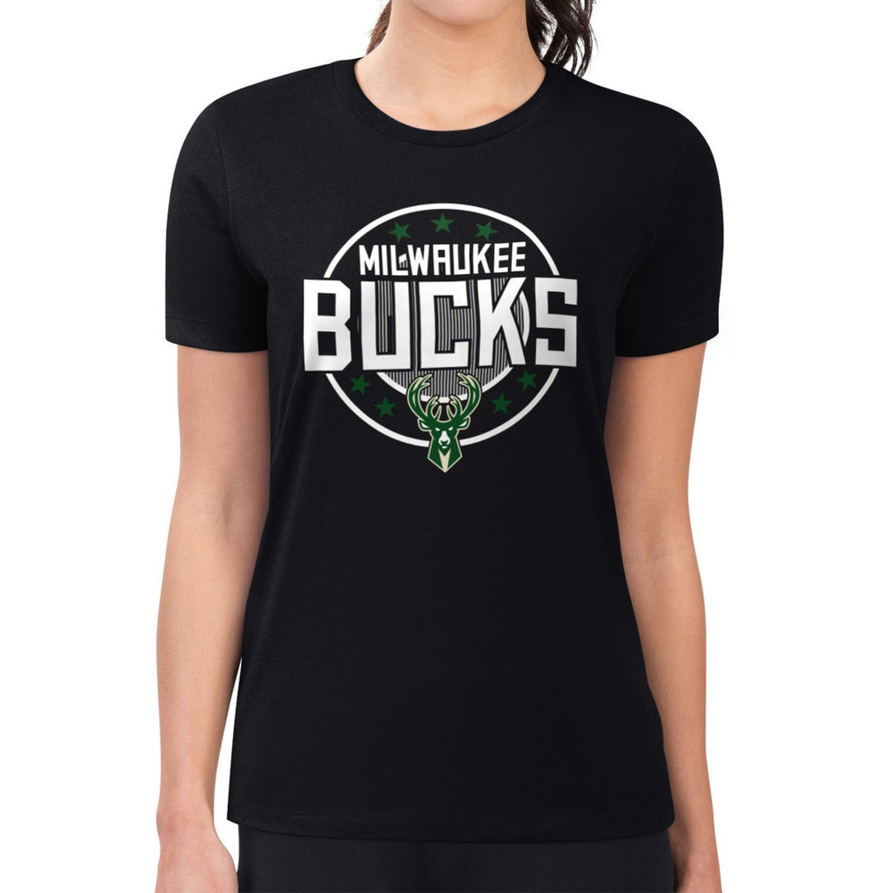 Milwaukee Bucks G-III 4Her by Carl Banks Women's Super-Slim Lightweight Pinstripe Circle Graphic T-Shirt Black