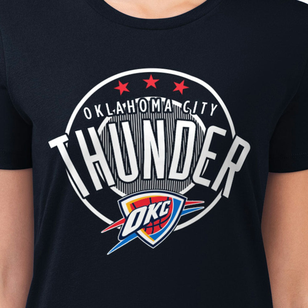 Oklahoma City Thunder G-III 4Her by Carl Banks Women's Super-Slim Lightweight Pinstripe Circle Graphic T-Shirt Navy