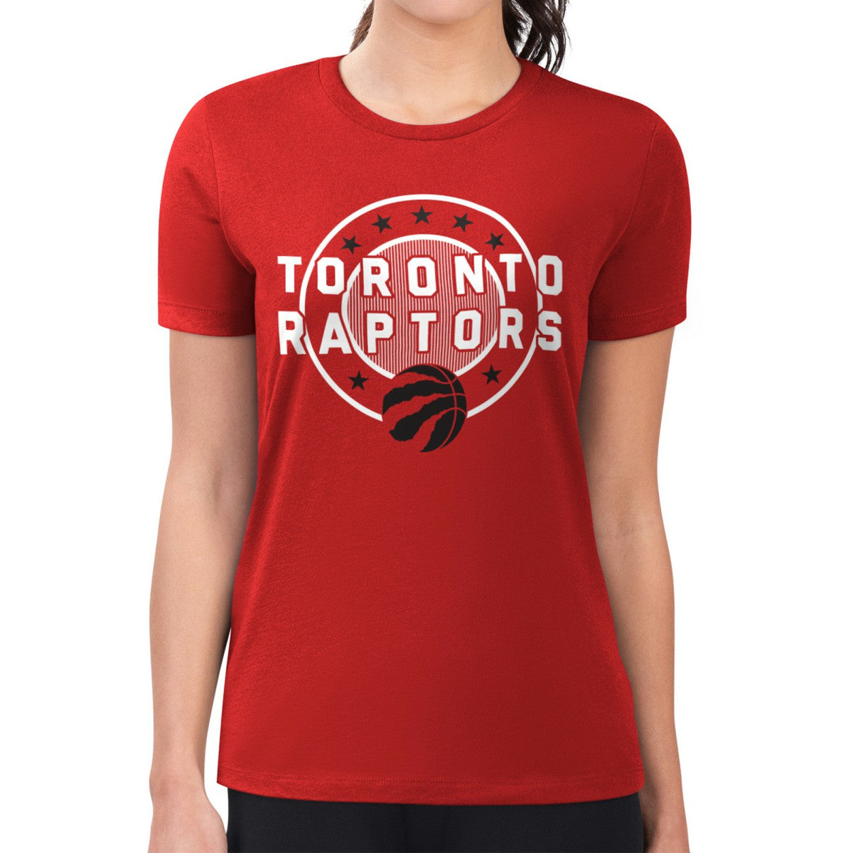 Toronto Raptors G-III 4Her by Carl Banks Women's Super-Slim Lightweight Pinstripe Circle Graphic T-Shirt Red