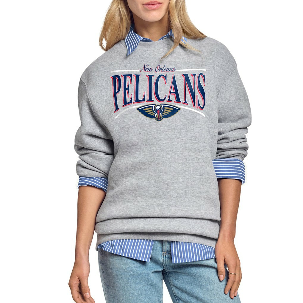 New Orleans Pelicans Starter Women's Arch Stripe Fleece Crewneck Sweatshirt Gray outlet