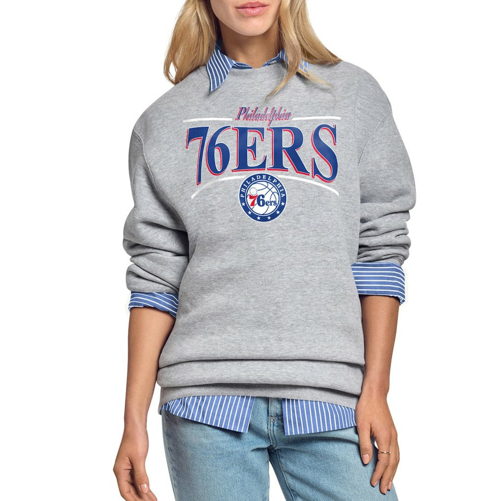 Philadelphia 76ers Starter Women's Arch Stripe Fleece Crewneck Sweatshirt Gray