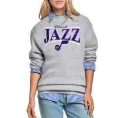Utah Jazz Starter Women's Arch Stripe Fleece Crewneck Sweatshirt Gray