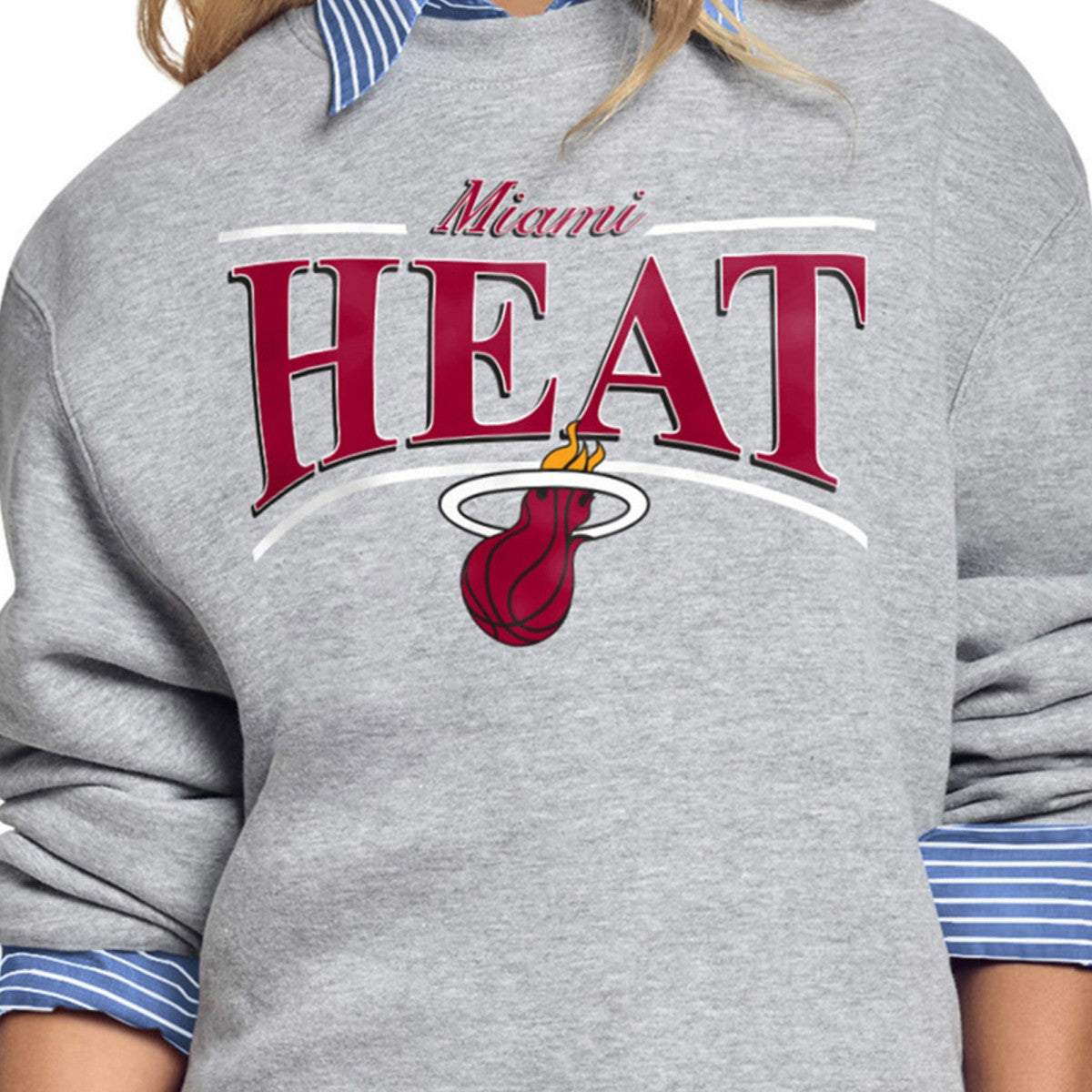 Miami Heat Starter Women's Arch Stripe Fleece Crewneck Sweatshirt Gray outlet