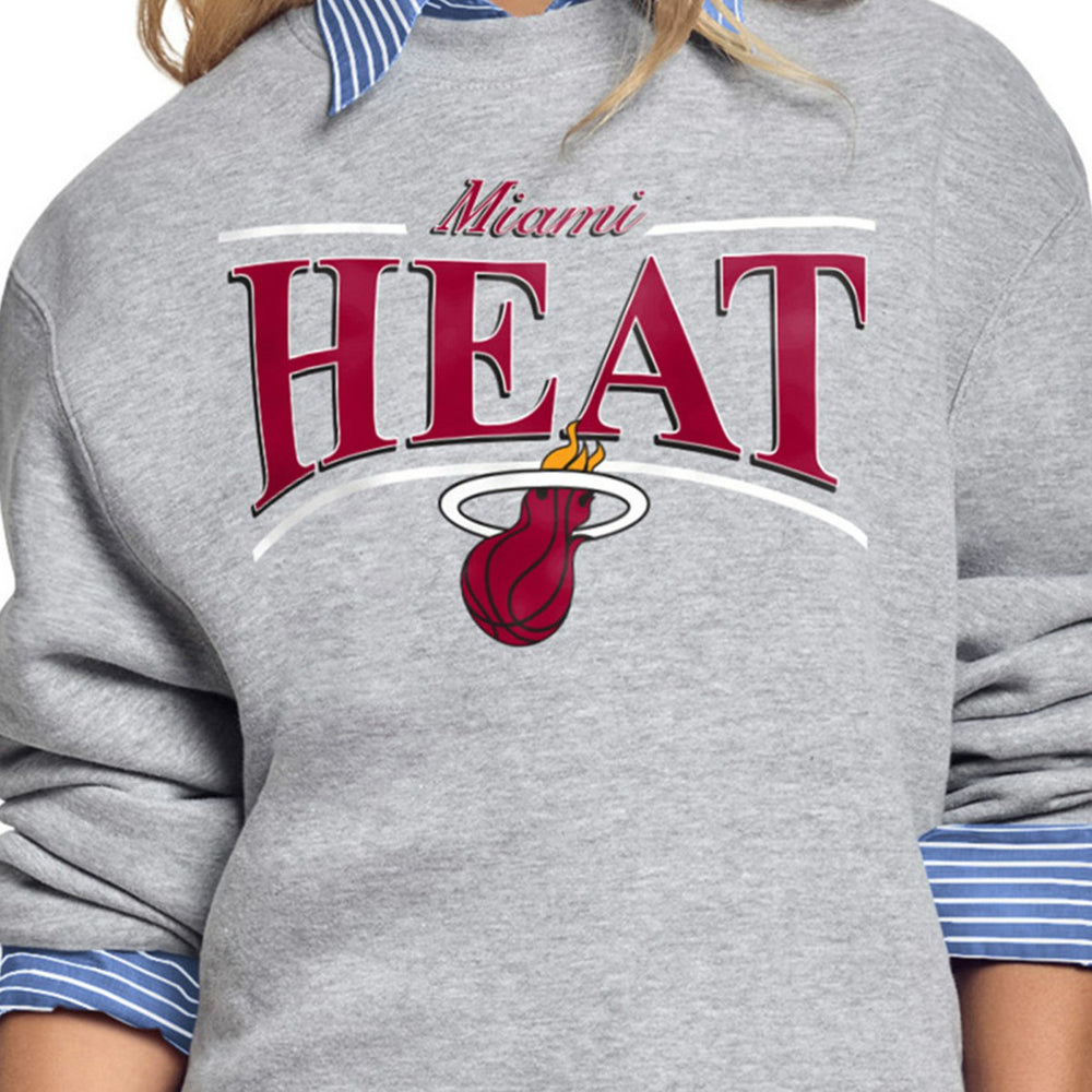 Miami Heat Starter Women's Arch Stripe Fleece Crewneck Sweatshirt Gray outlet