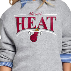 Miami Heat Starter Women's Arch Stripe Fleece Crewneck Sweatshirt Gray outlet