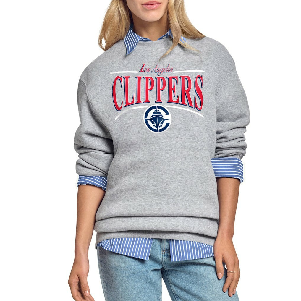 LA Clippers Starter Women's Arch Stripe Fleece Crewneck Sweatshirt Gray