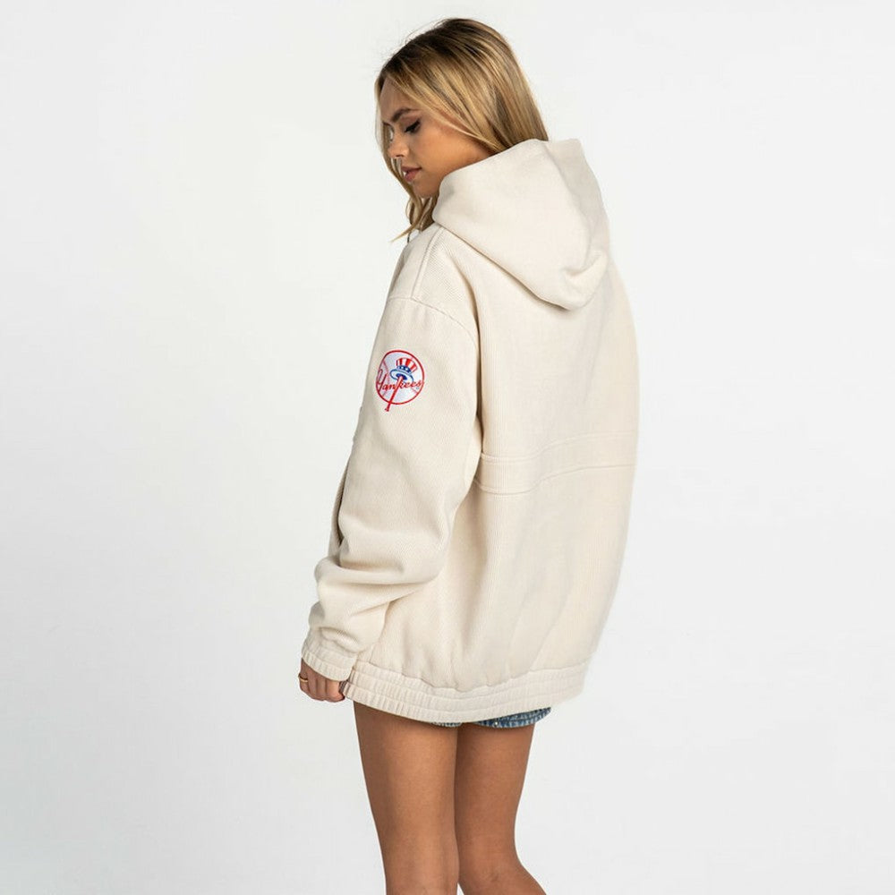 New York Yankees The Wild Collective Women's Oversized Cord Hoodie - Cream Hoodies
