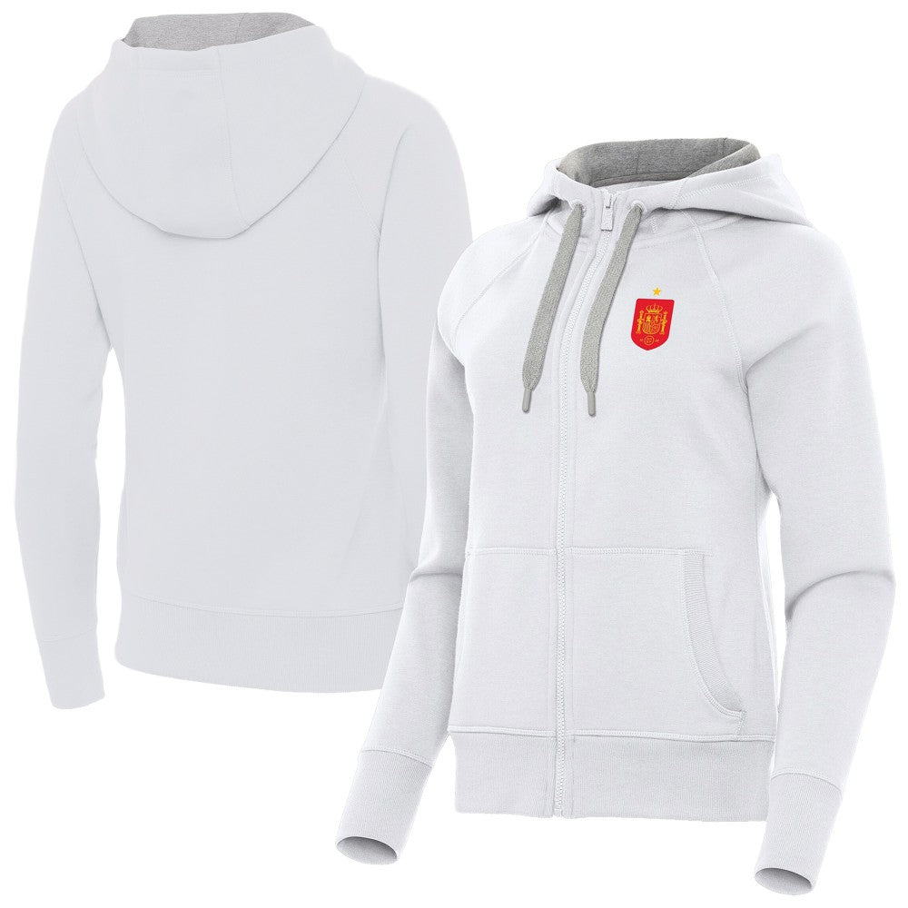 Spain National Team Antigua Women's Takeover Fleece Raglan Full-Zip Hoodie White