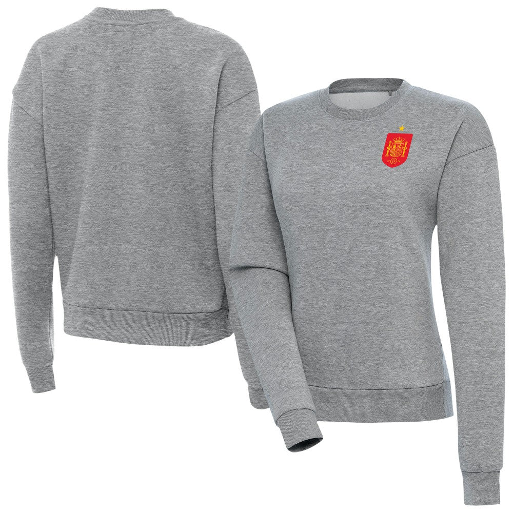 Spain National Team Antigua Women's Takeover Fleece Sweatshirt Heather Gray