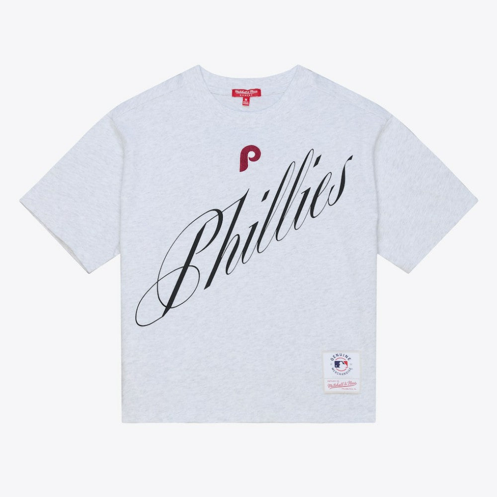 Philadelphia Phillies Mitchell & Ness Women's Script Cropped Boxy T-Shirt - Heather Gray T-shirts