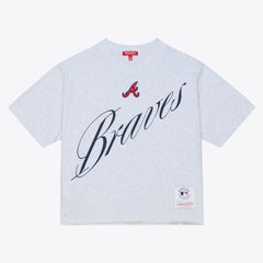 Atlanta Braves Mitchell & Ness Women's Script Cropped Boxy T-Shirt - Heather Gray T-shirts