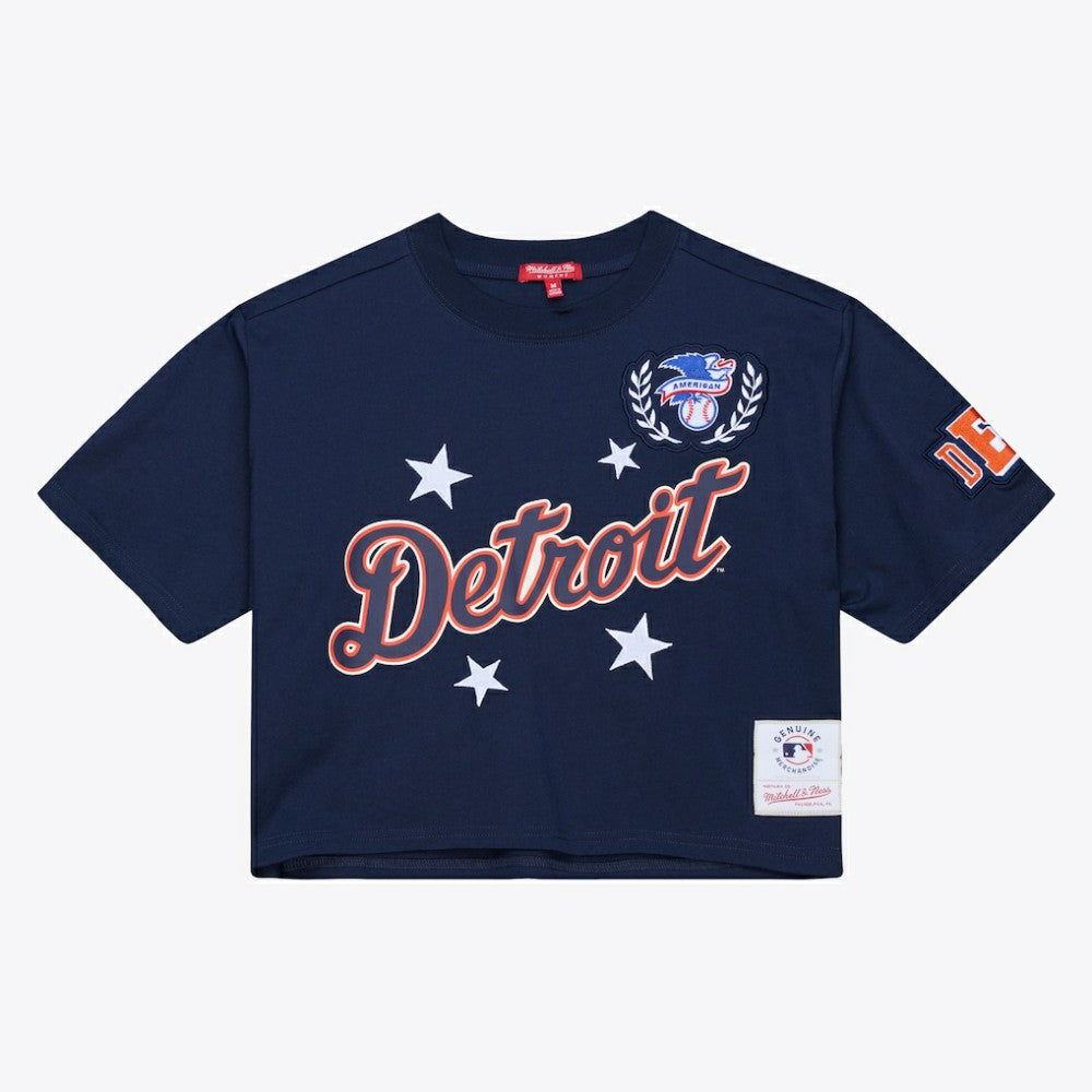 Detroit Tigers Mitchell & Ness Women's Pep Rally Cropped Boxy T-Shirt - Navy T-shirts