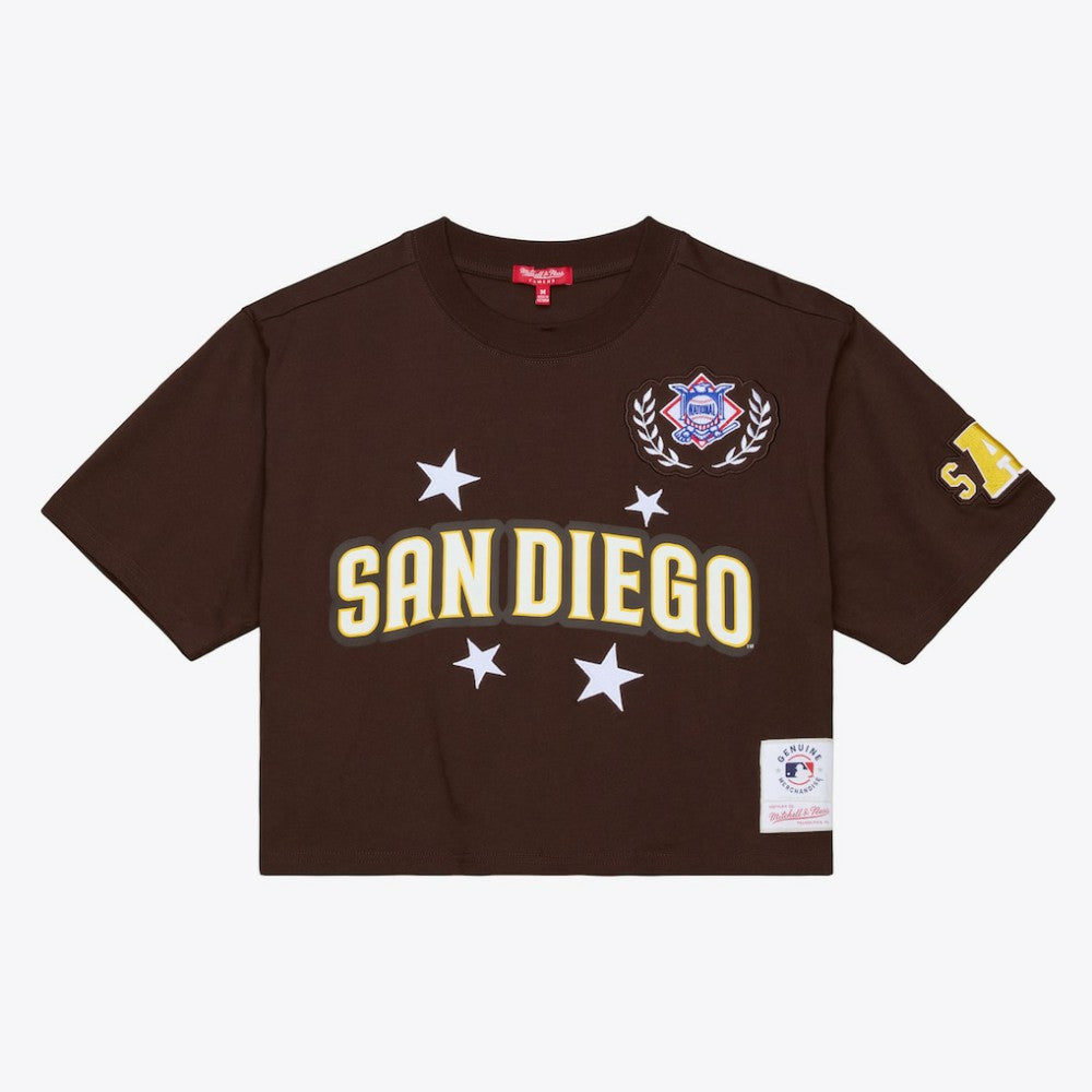 San Diego Padres Mitchell & Ness Women's Pep Rally Cropped Boxy T-Shirt - Brown T-shirts